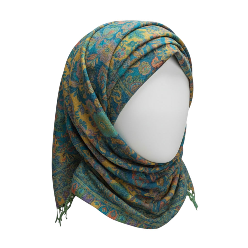 Yellow Turquoise Floral Scarf